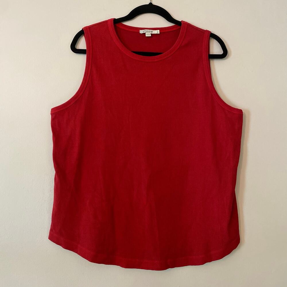 Chico's Red Ribbed Sleeveless Tank Top Minimalist Basic Women's size 3 / XL